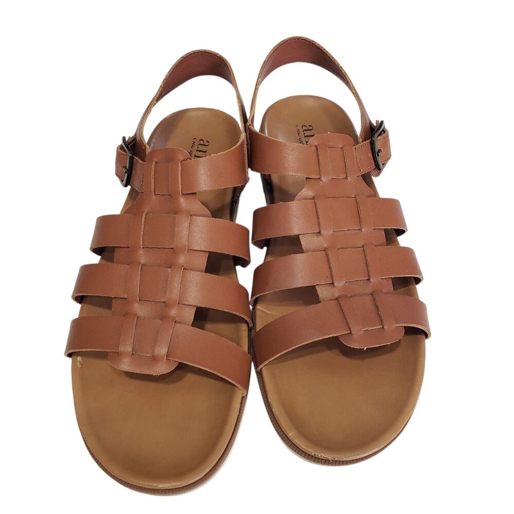 a.n.a Nilo Women's Brown Faux Leather Woven Strap Sandals, Size 8.5 M